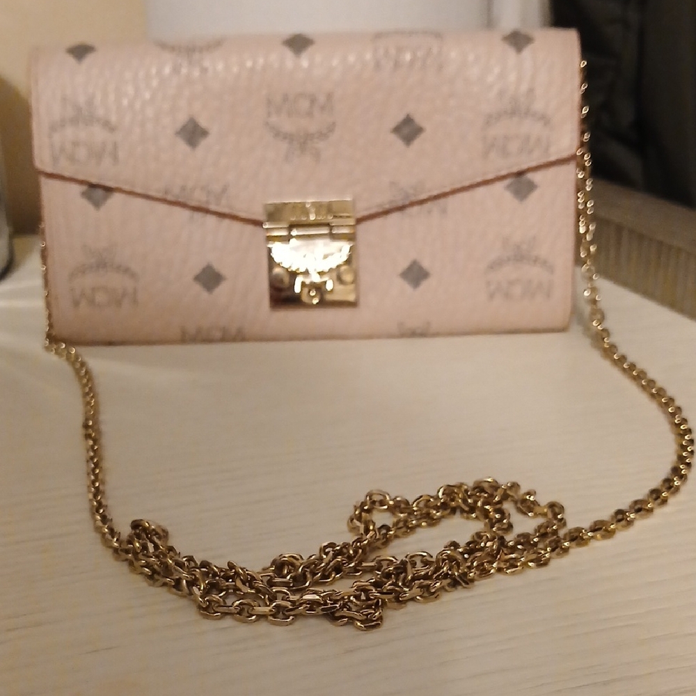 MCM Pink and Gold Chain Crossbody Bag